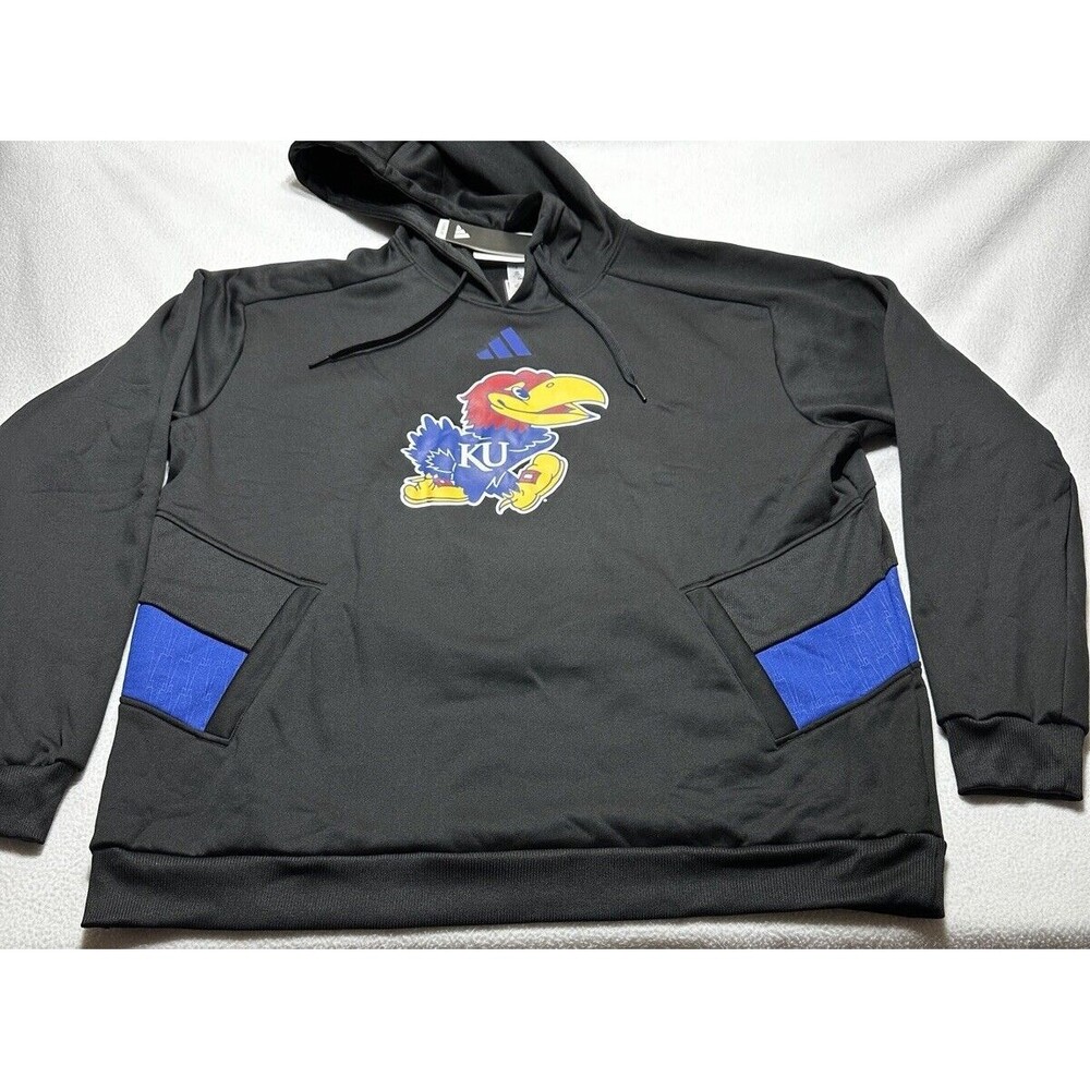 Kansas Jayhawks Hoodie Mens XL Adidas Aeroready Black Blue Pocket College Sports